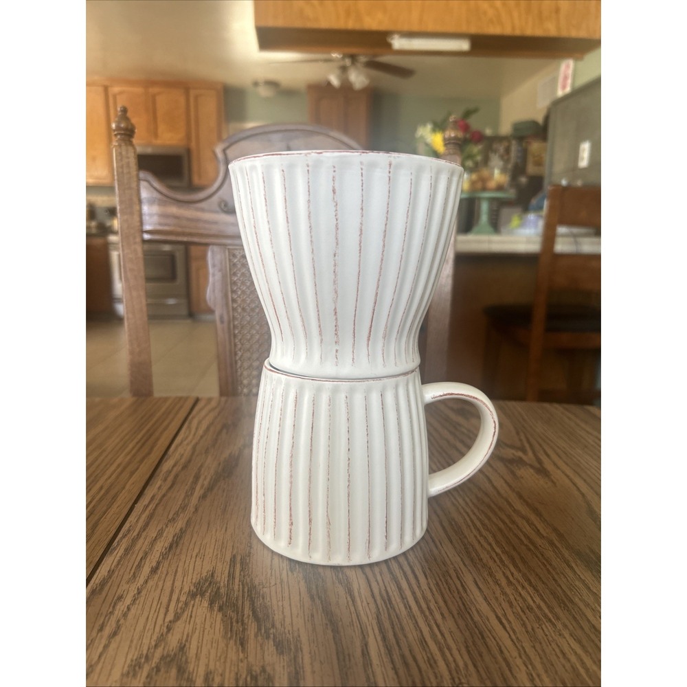 Starbucks Pour Over Brewer Set Coffee Cone 16 Oz Mug White Textured Ceramic EUC!